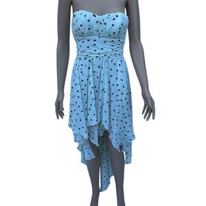 B. Darlin Women's Blue Polka Dot Strapless Hi-Low Party Dress Size 3/4